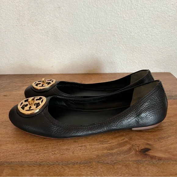 Tory Burch Black Leather Flats Size 10 - Picture 4 of 10